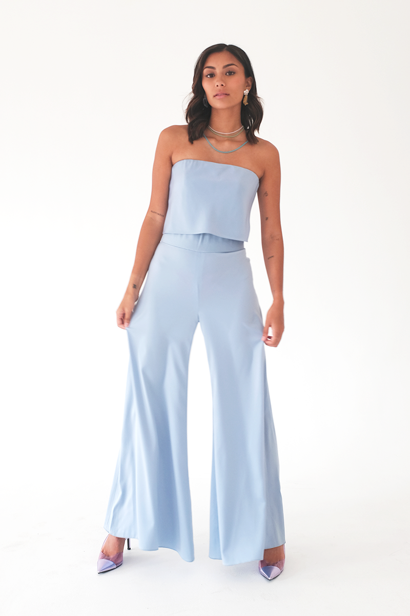 Light Blue Top and Flare Pants Set