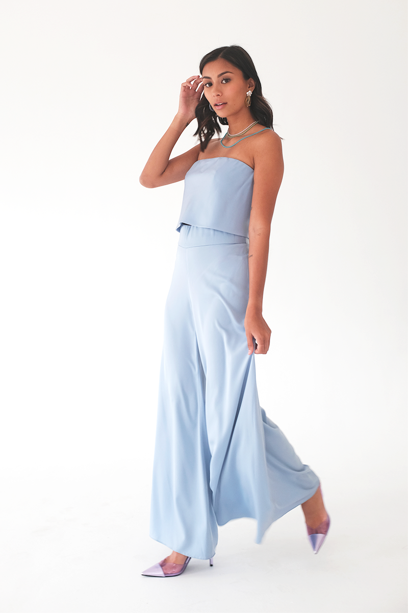 Light Blue Top and Flare Pants Set