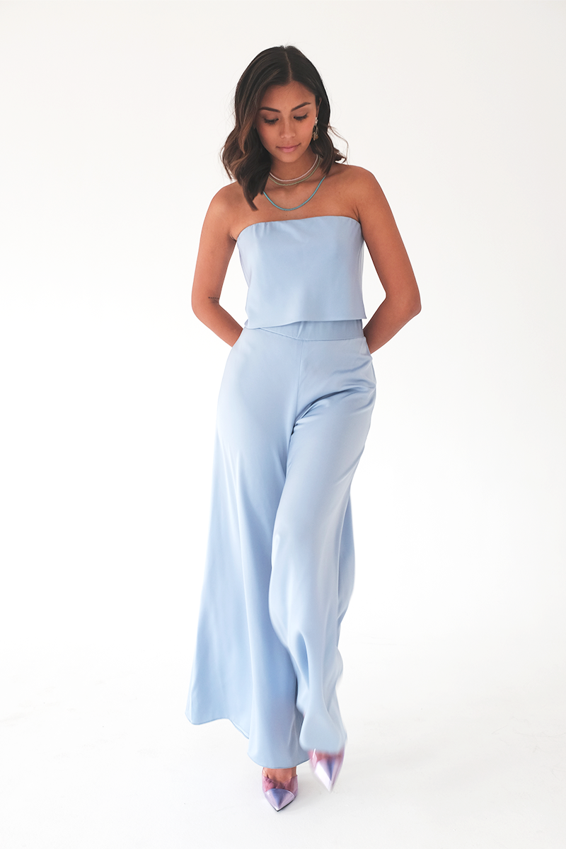 Light Blue Top and Flare Pants Set