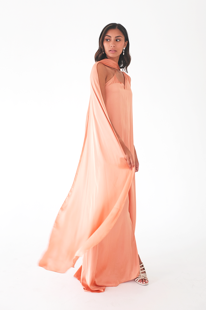 Tangerine Asymmetrical Silk Dress