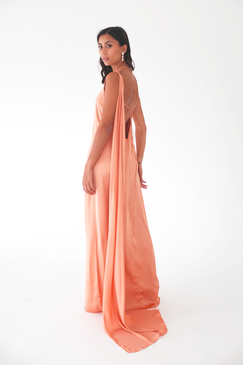 Tangerine Asymmetrical Silk Dress