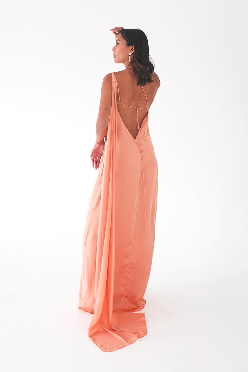 Tangerine Asymmetrical Silk Dress
