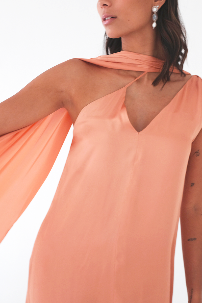 Tangerine Asymmetrical Silk Dress