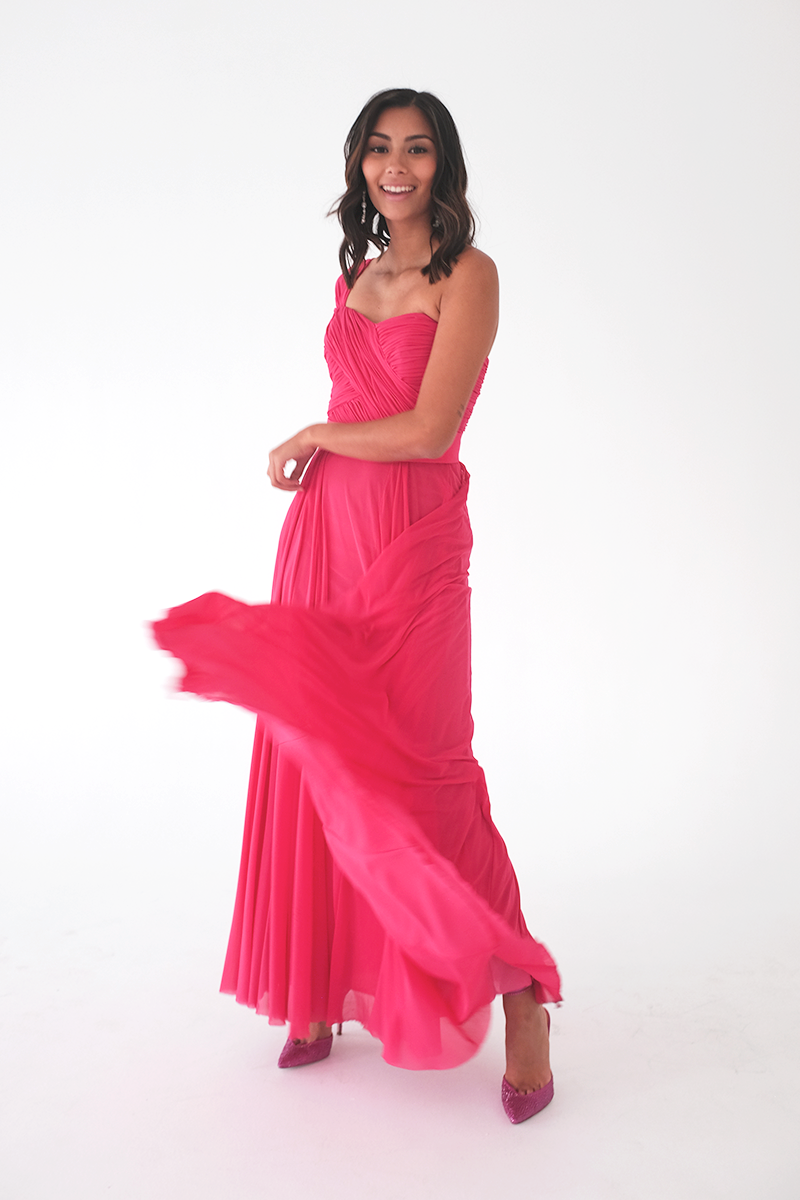 Fuchsia Chiffon One Shoulder Dress