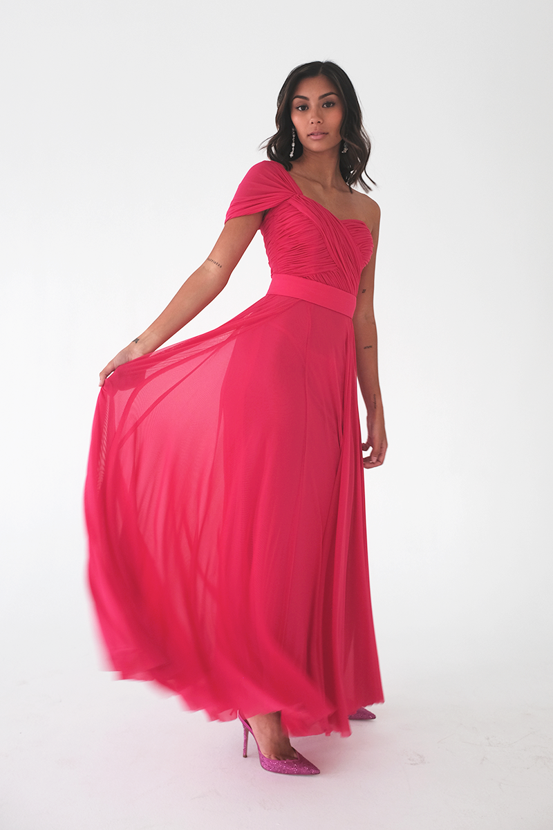 Fuchsia Chiffon One Shoulder Dress