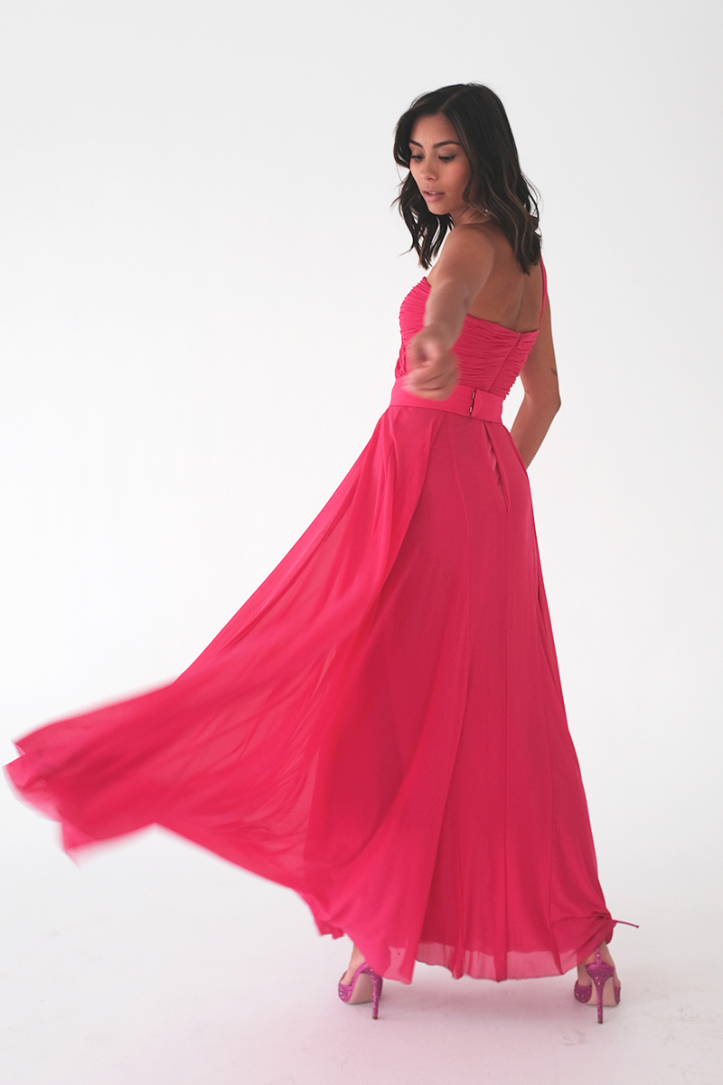 Fuchsia Chiffon One Shoulder Dress