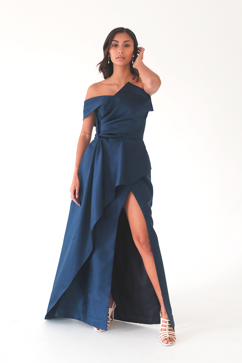 Navy Draped Gown