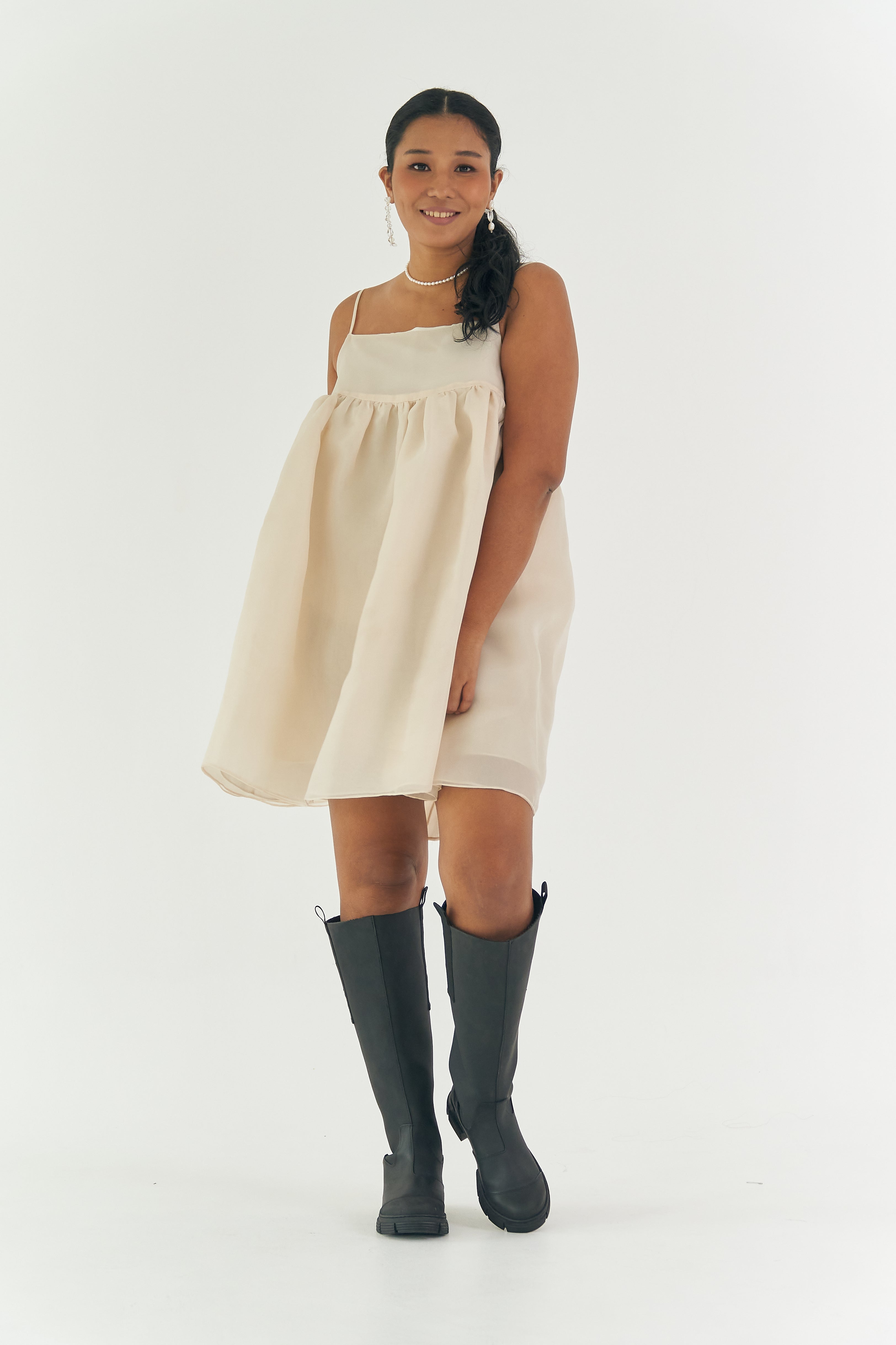 Cream Organza Mini Dress