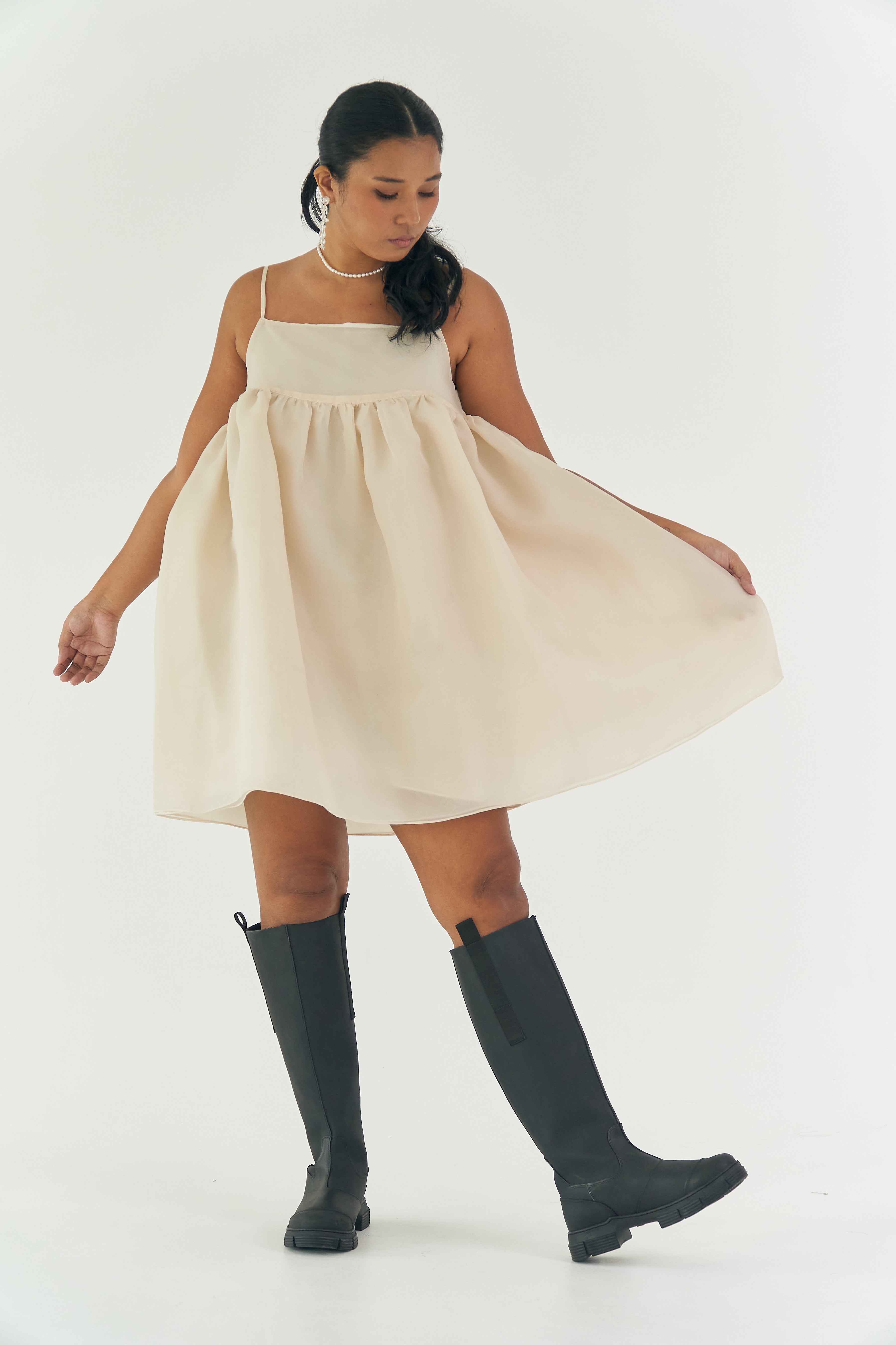 Cream Organza Mini Dress