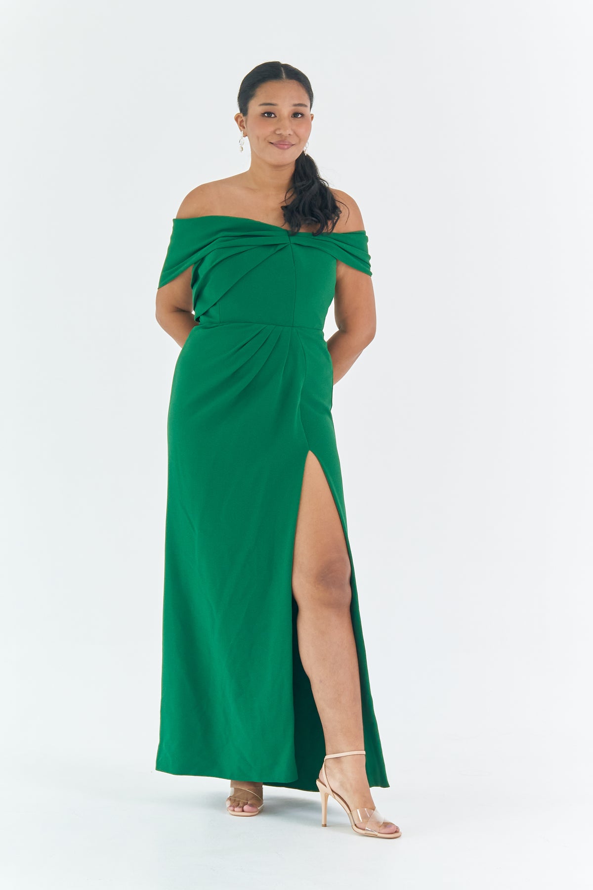 19643 Green Off-Shoulder Shimmer Dress main image 1