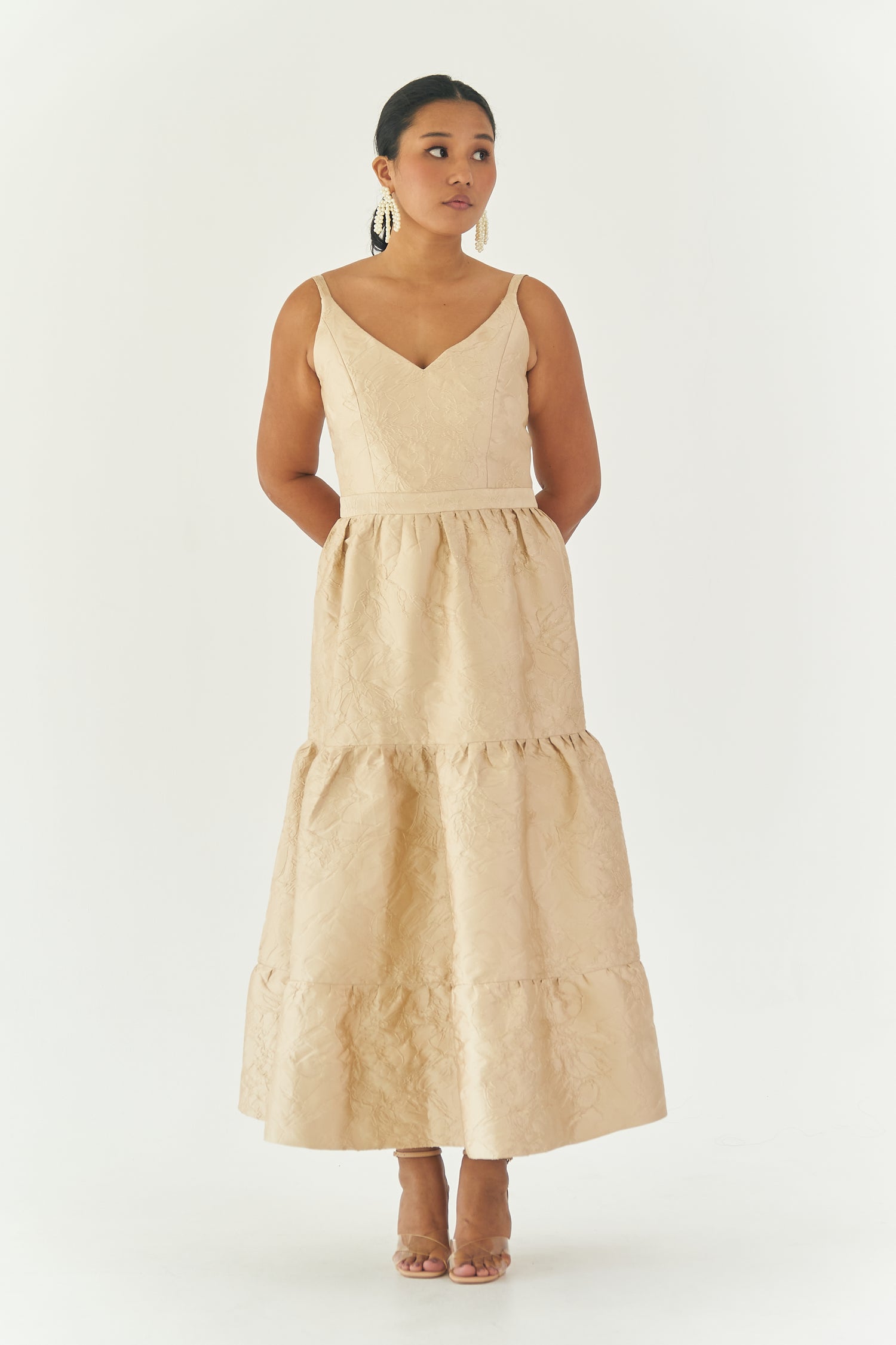 Bow Waist Brocade Gown