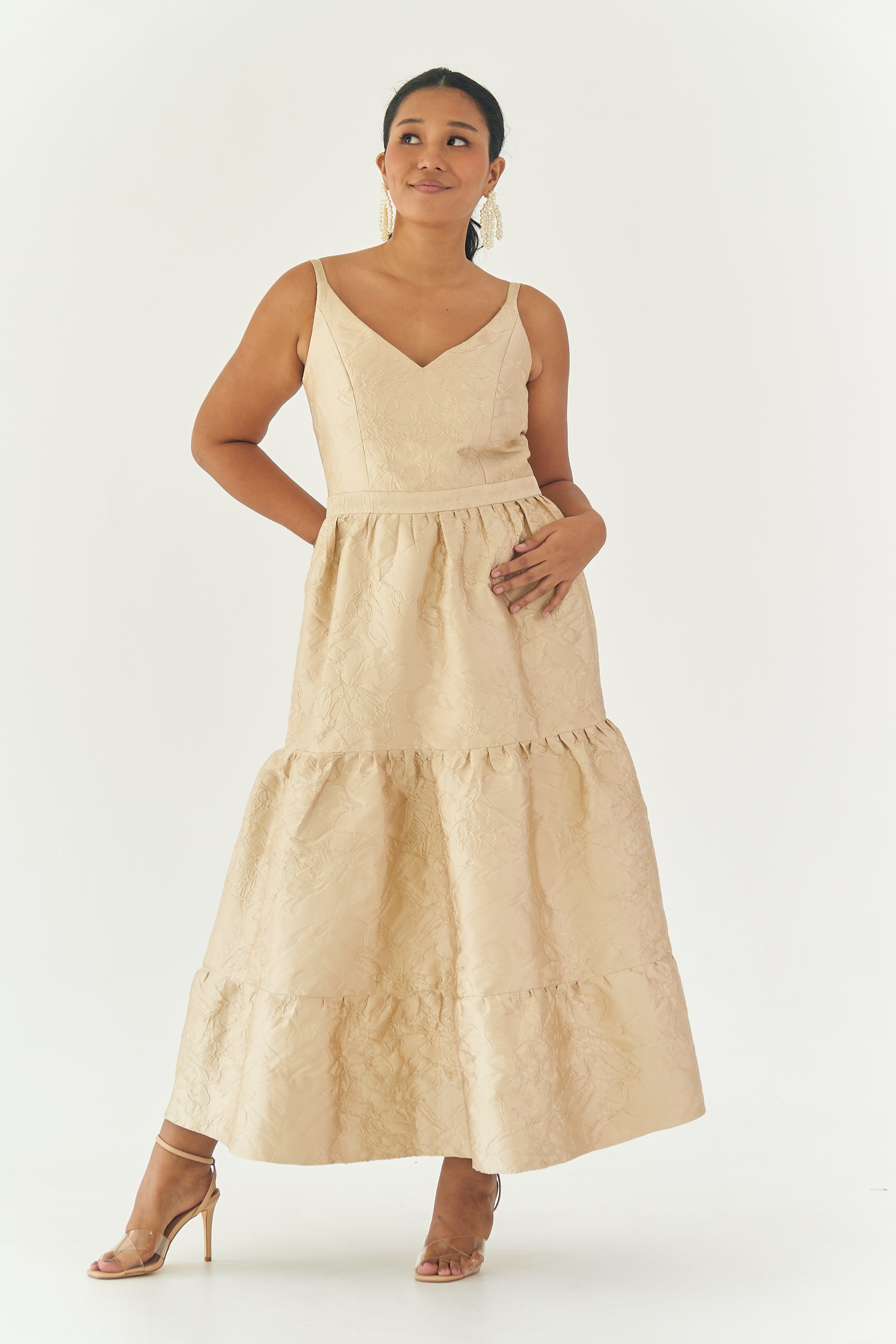 Tiered Brocade Gown