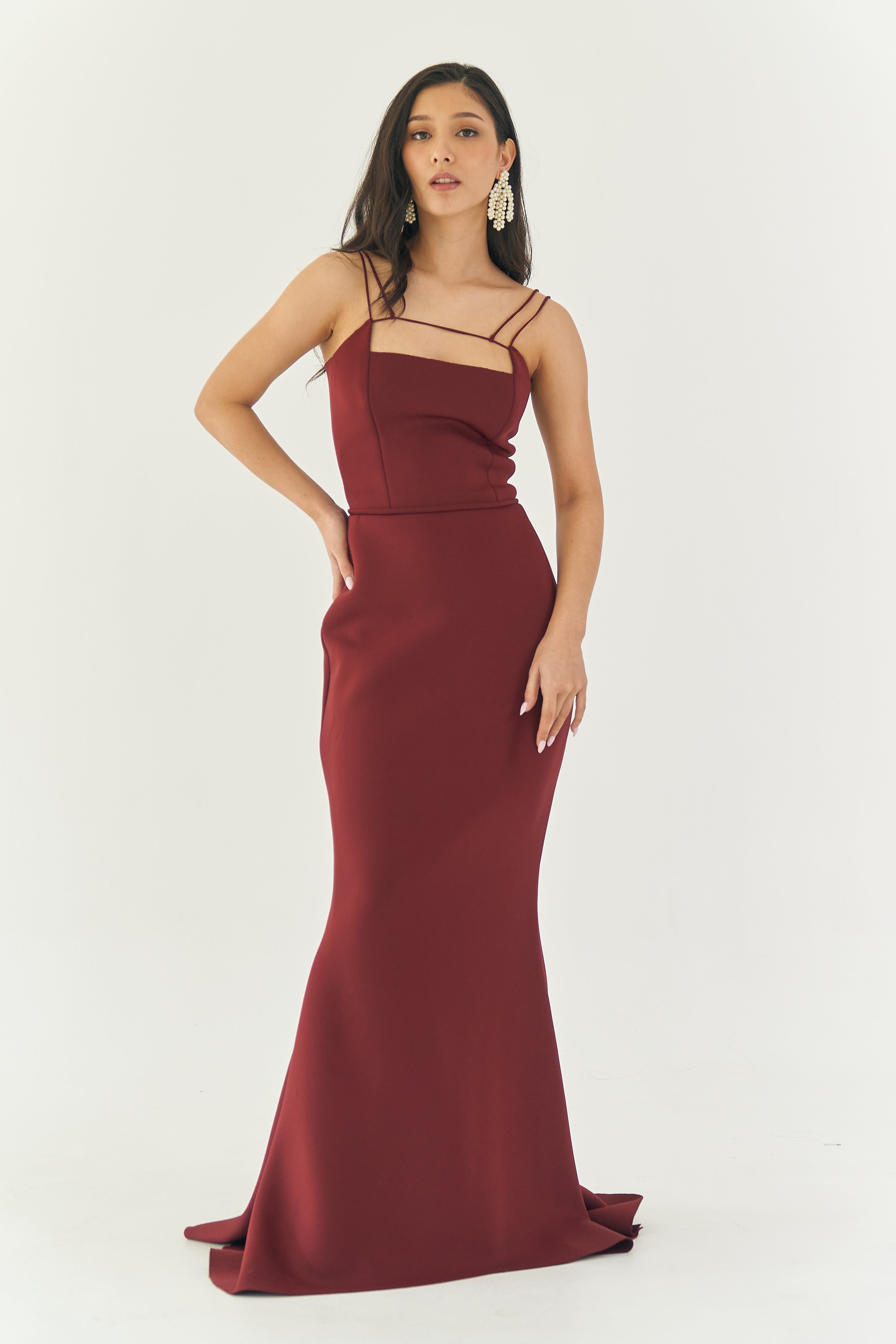 Strappy Red Neoprene Mermaid Gown