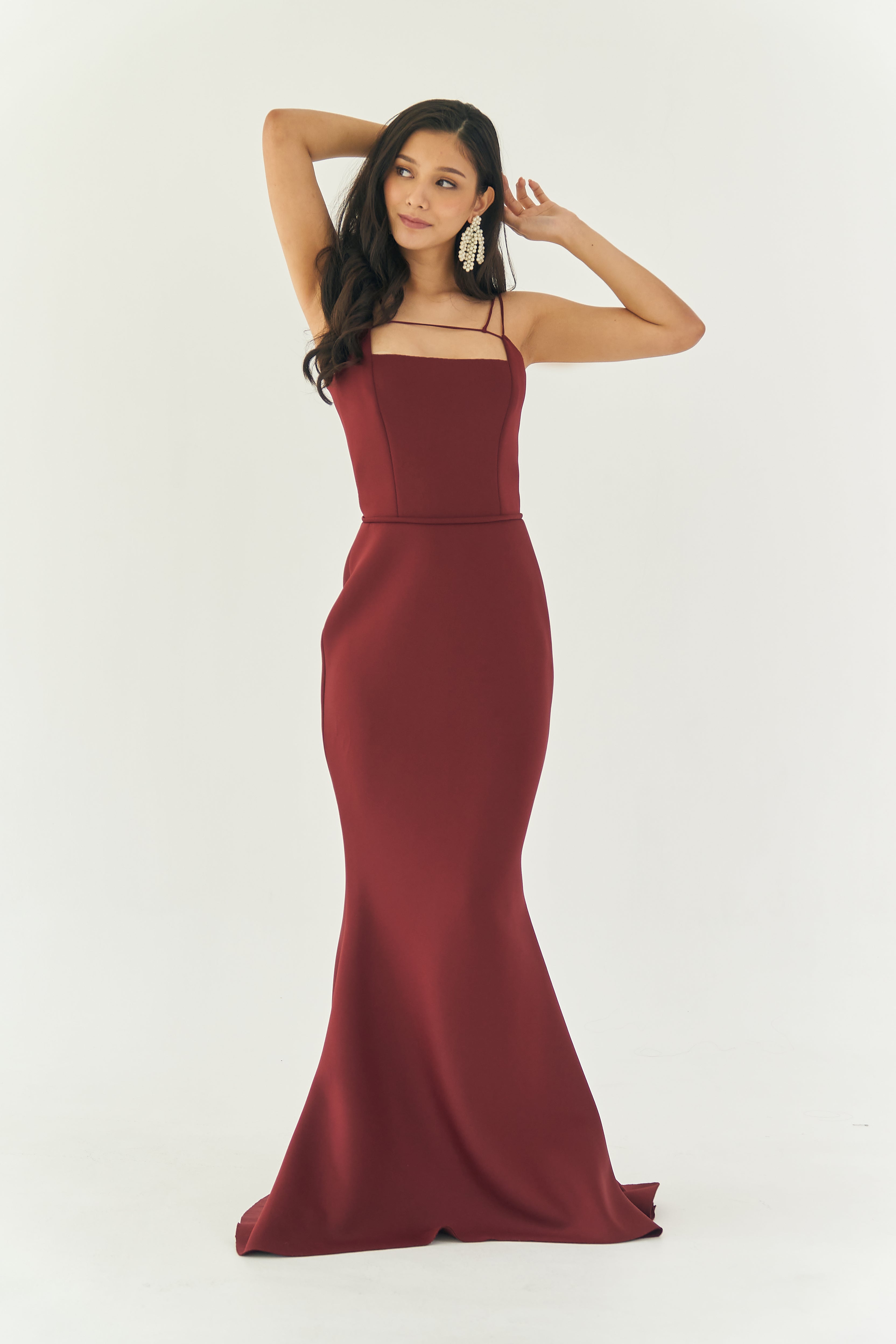 Strappy Red Neoprene Mermaid Gown