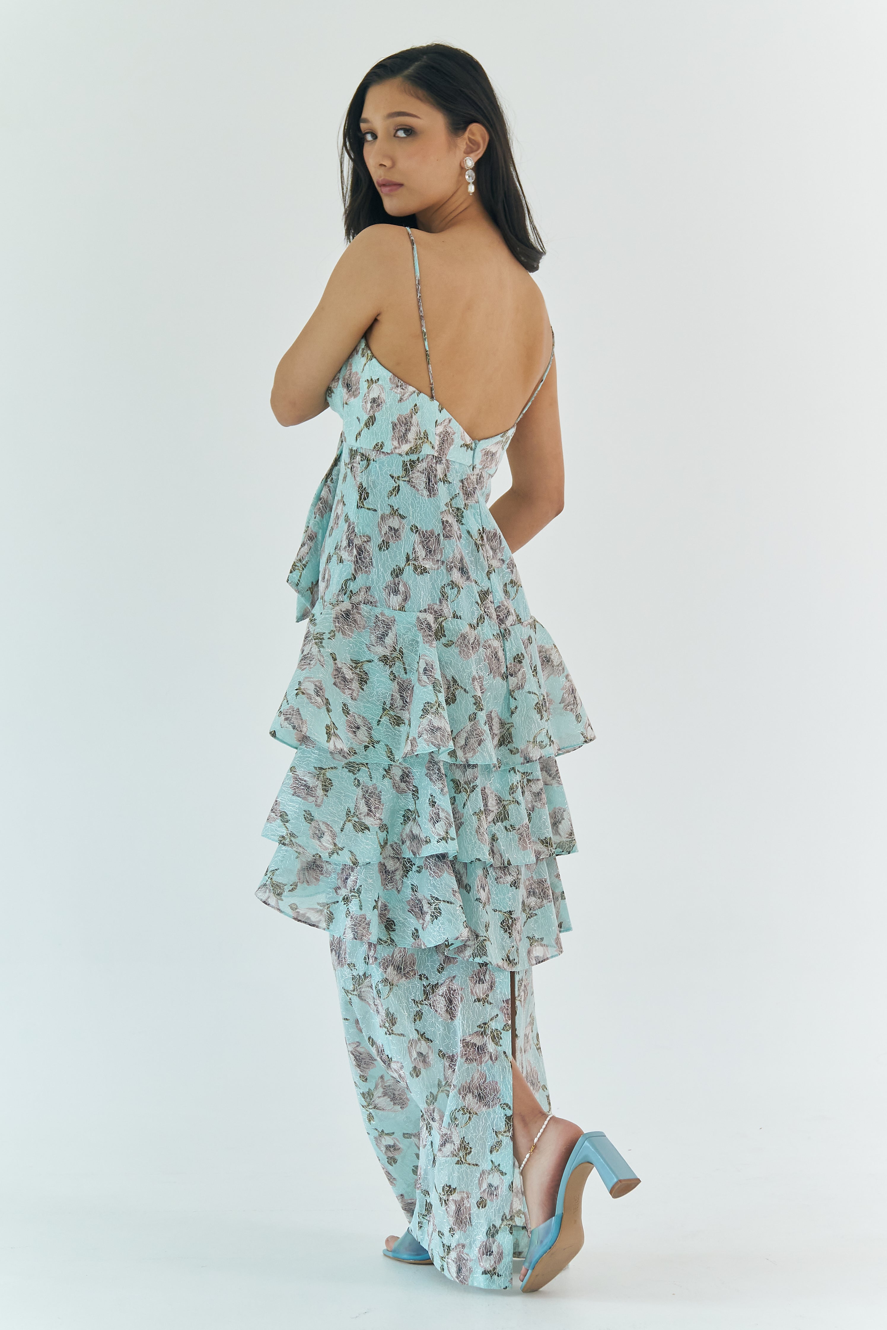 Floral Print Drop Waist Tiered Flounce Dress