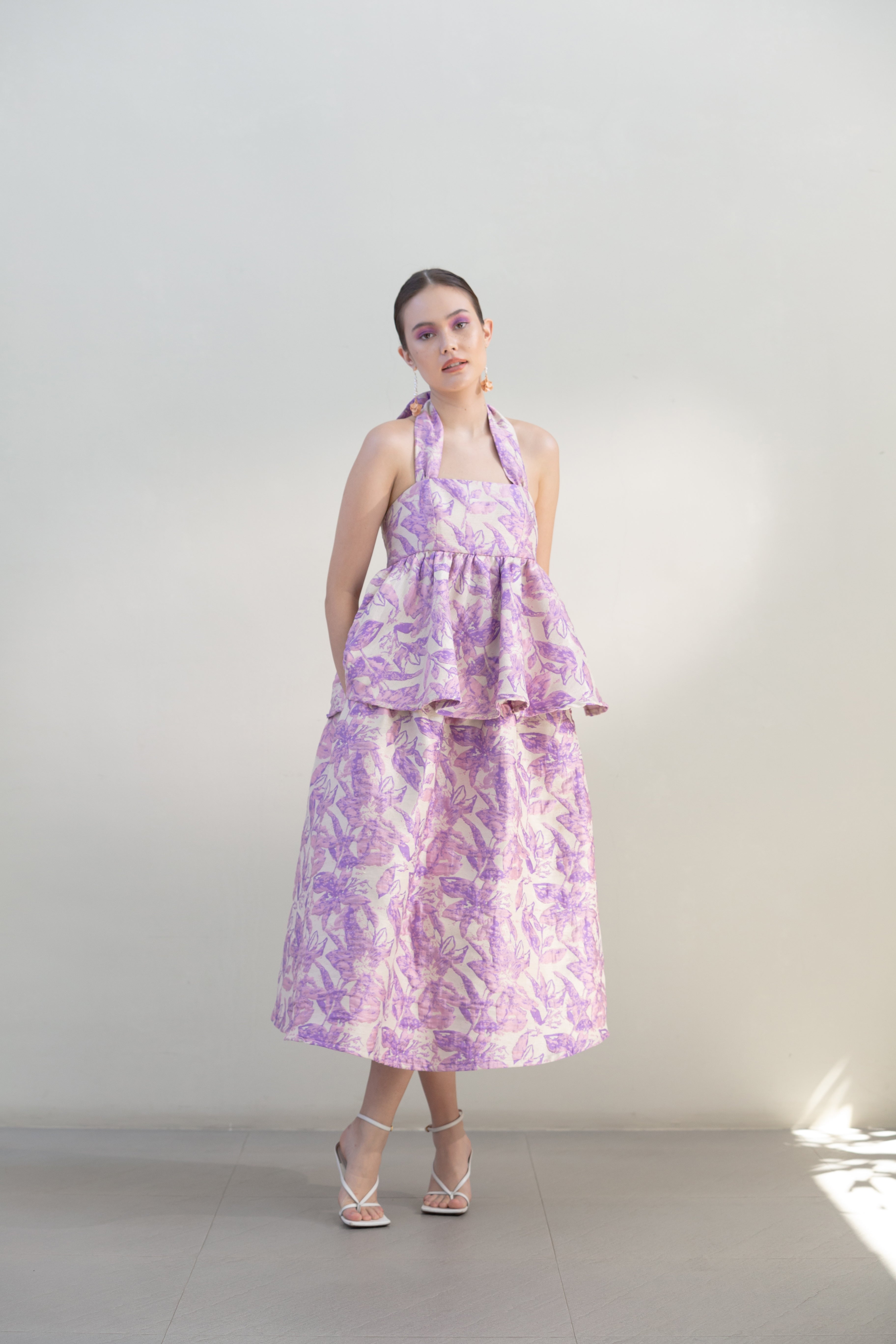 Floral Brocade Top with Puff Skirt