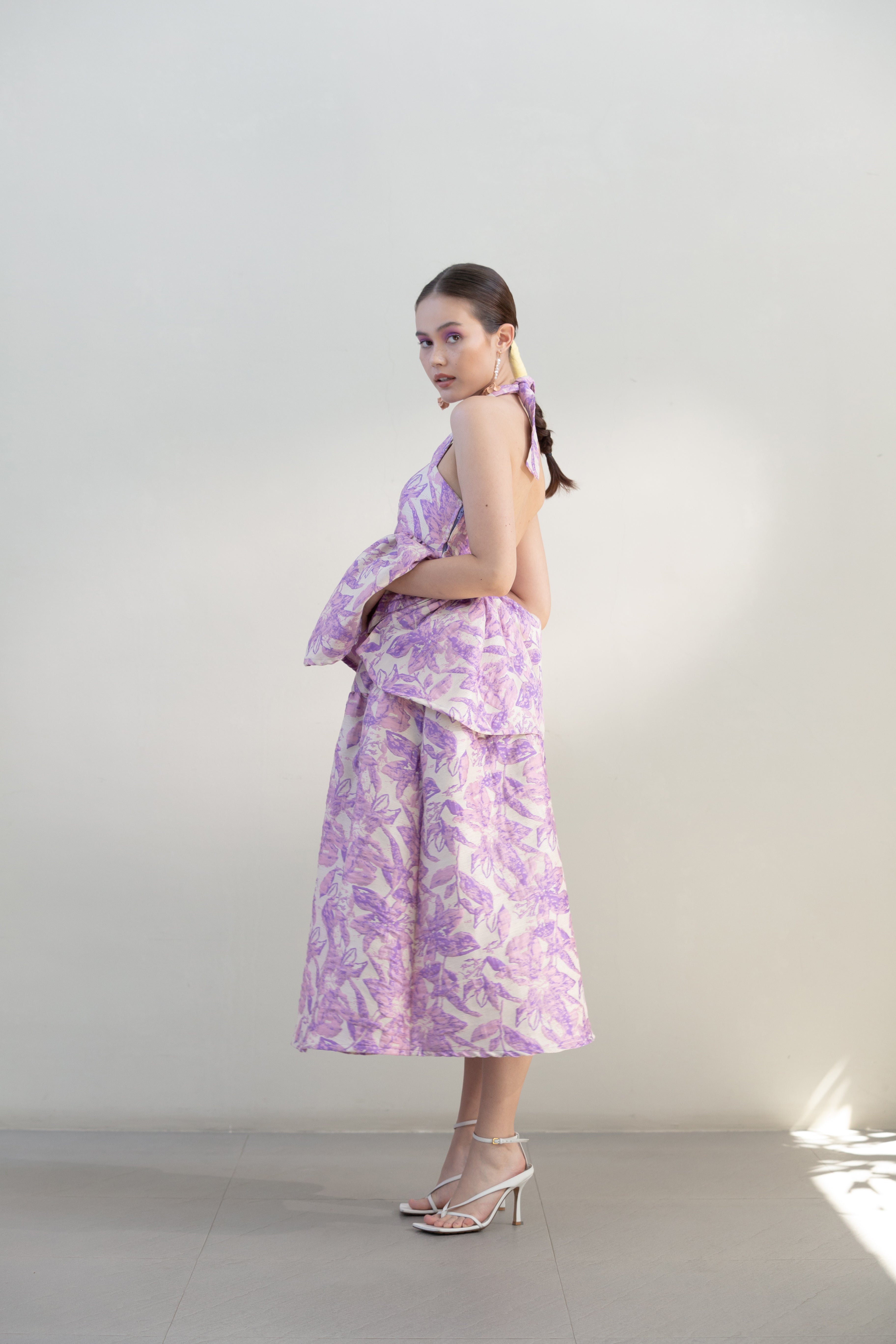 Floral Brocade Top with Puff Skirt