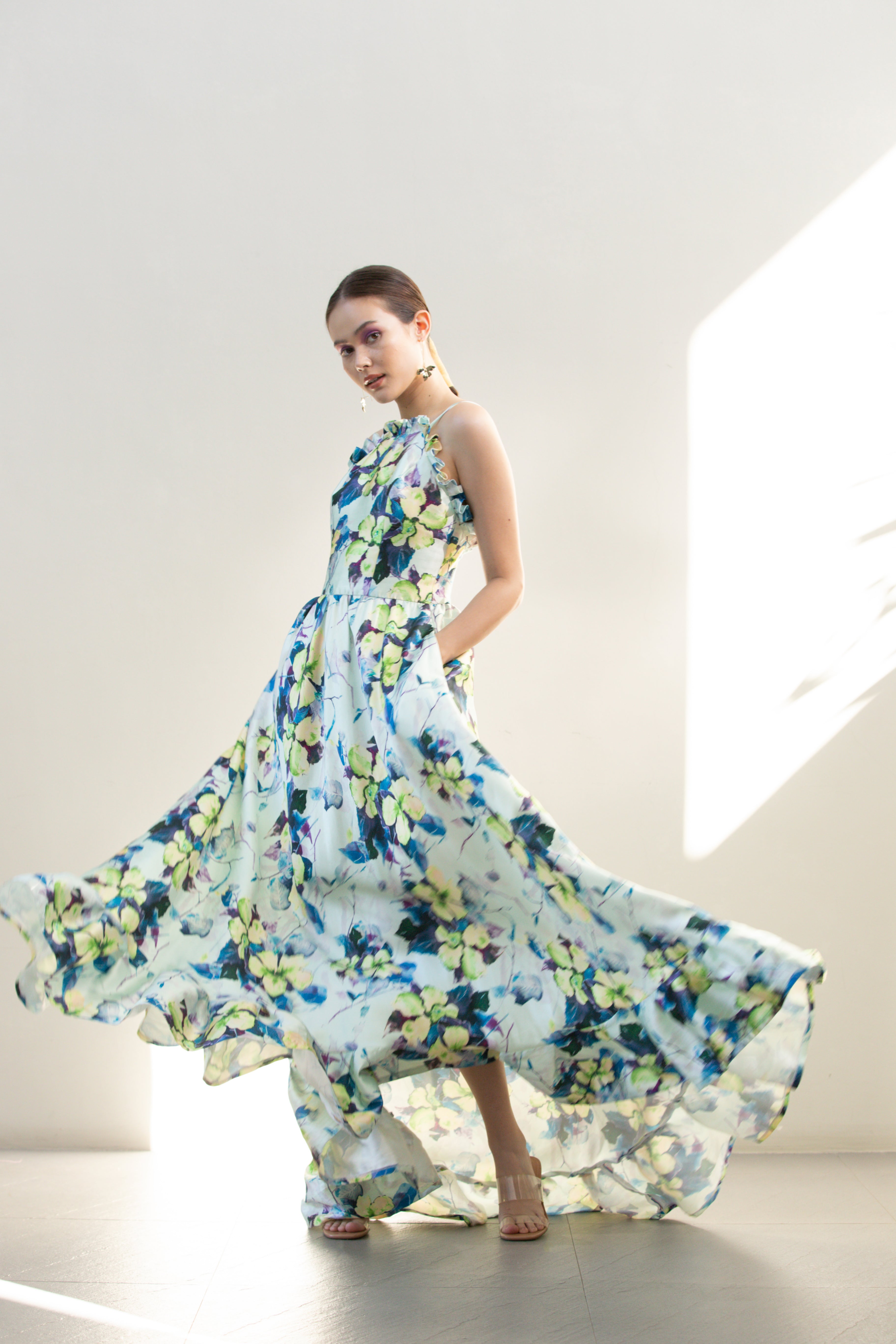 Floral Mikado Gown with Pockets