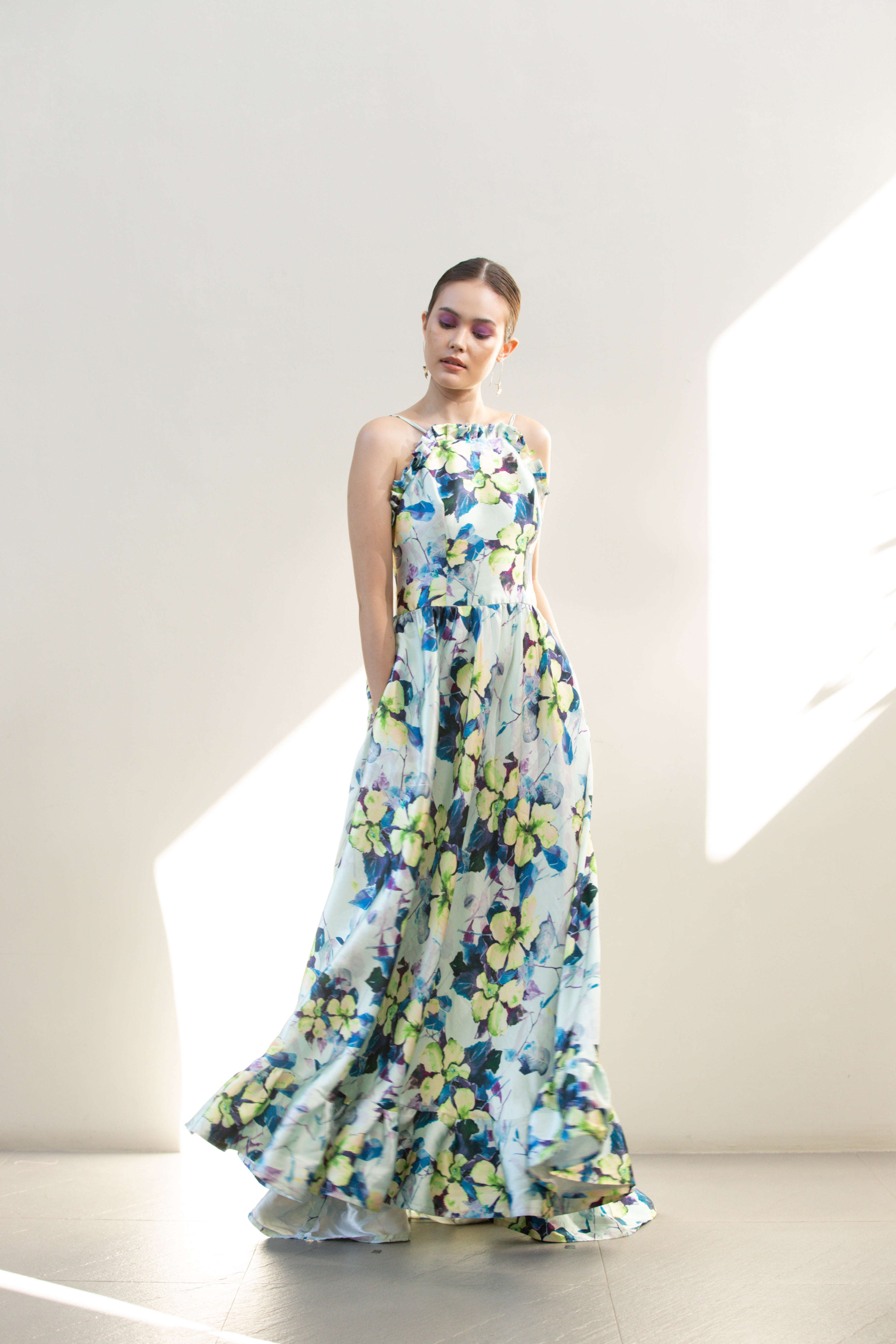 Floral Mikado Gown with Pockets