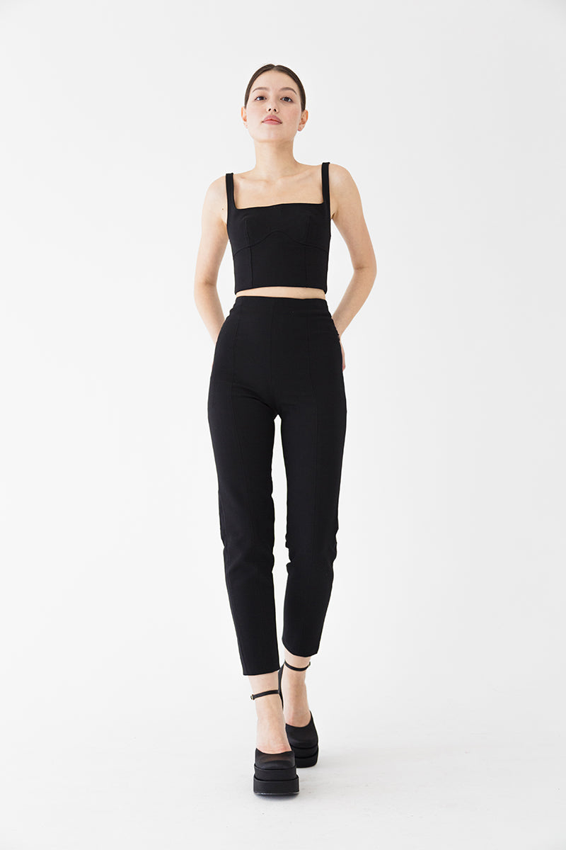 Black Crop Top with Capri Pants Set