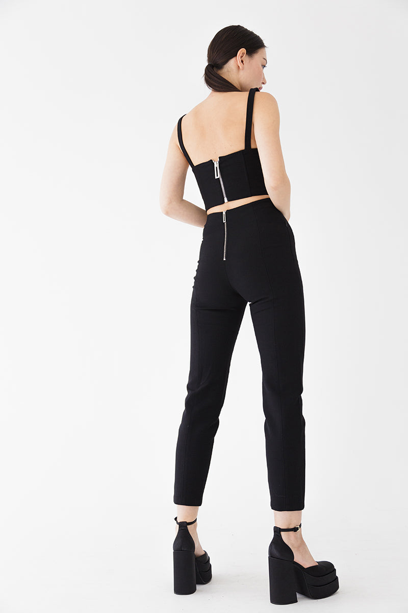 Black Crop Top with Capri Pants Set