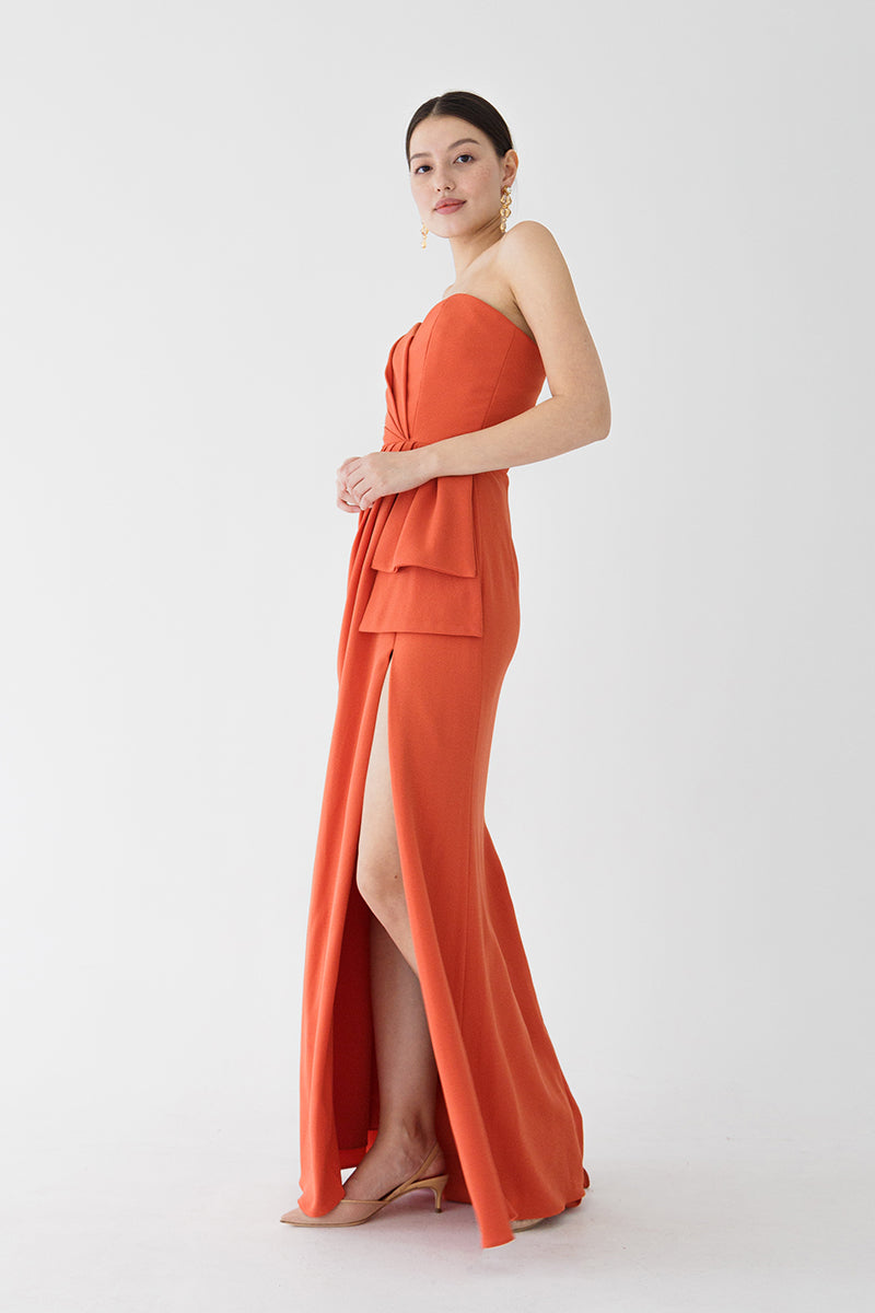 Bright Red Orange Tube Dress with Slit