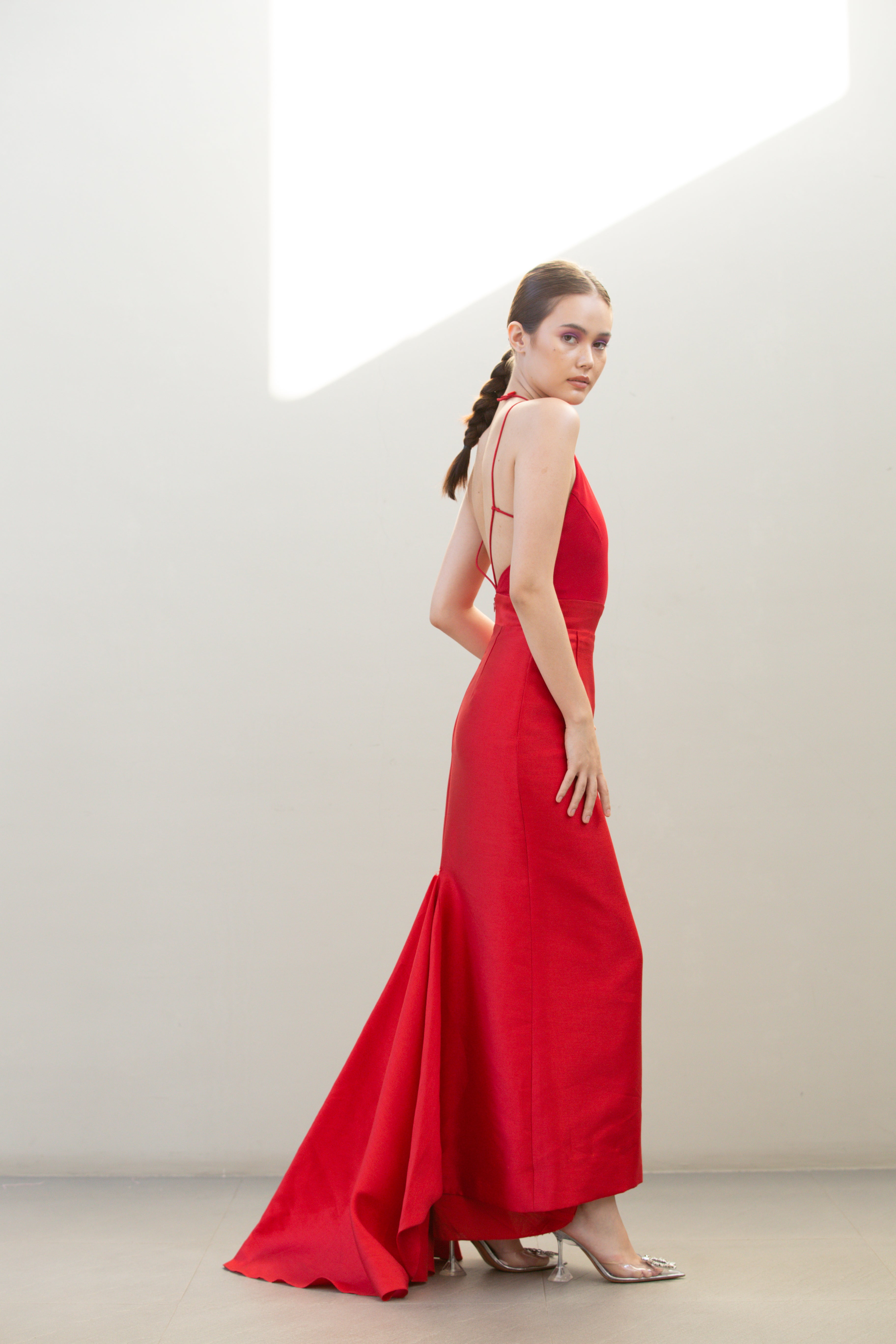 Gorgeous Red Cut-out Prom Dress with Tiered Long Train - VQ