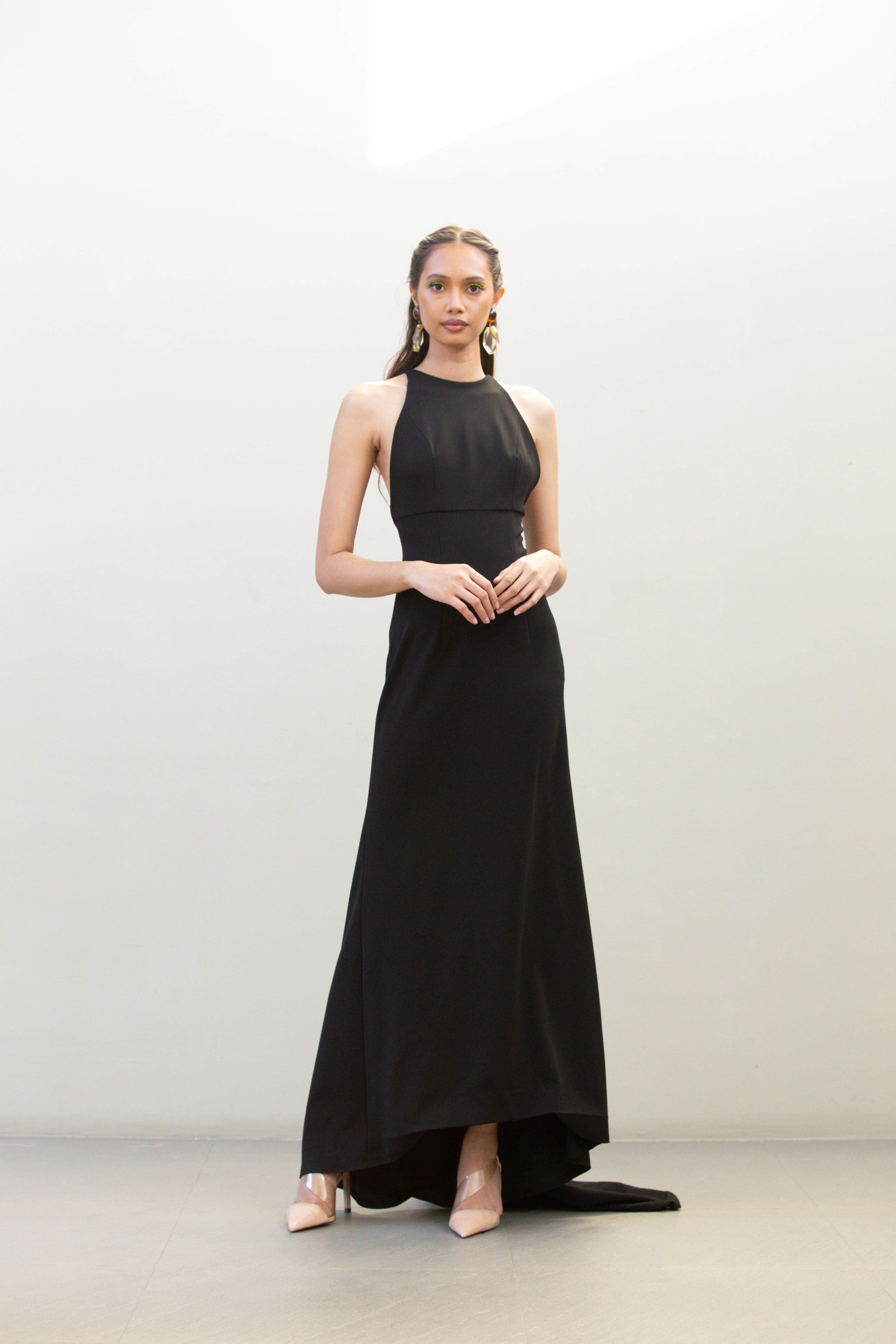 Racer Neck Crepe Gown