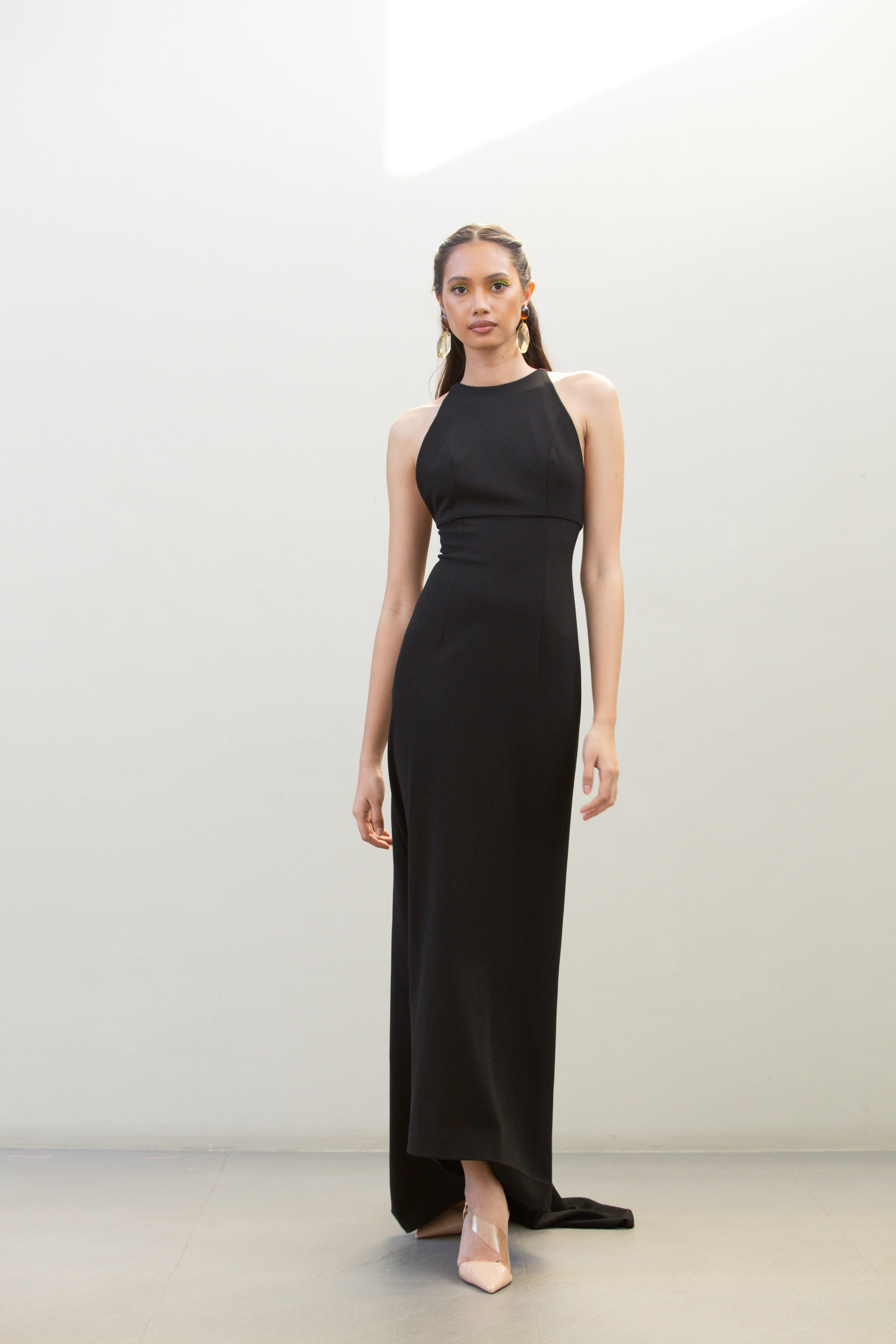 Racer Neck Crepe Gown