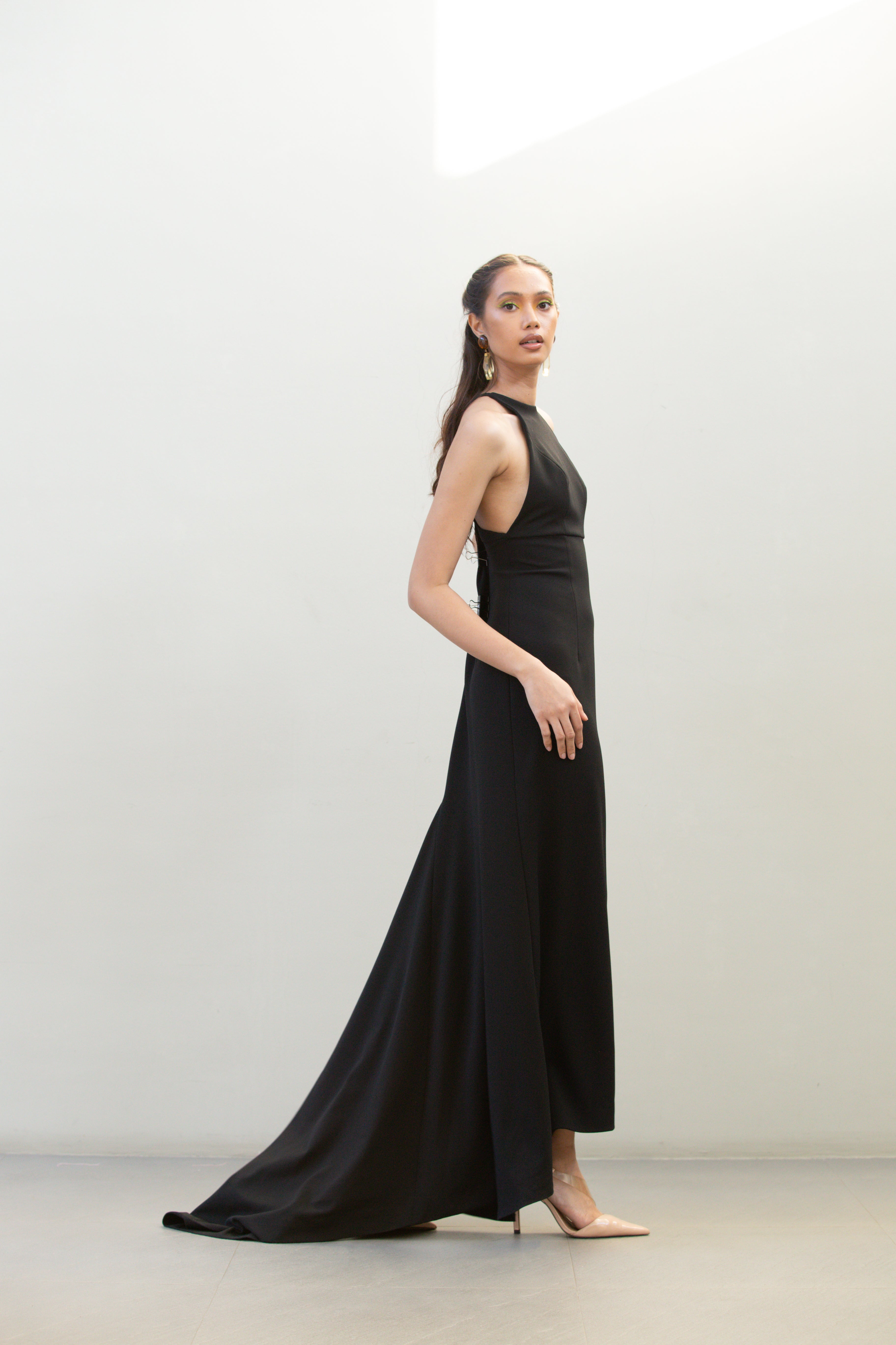 Racer Neck Crepe Gown