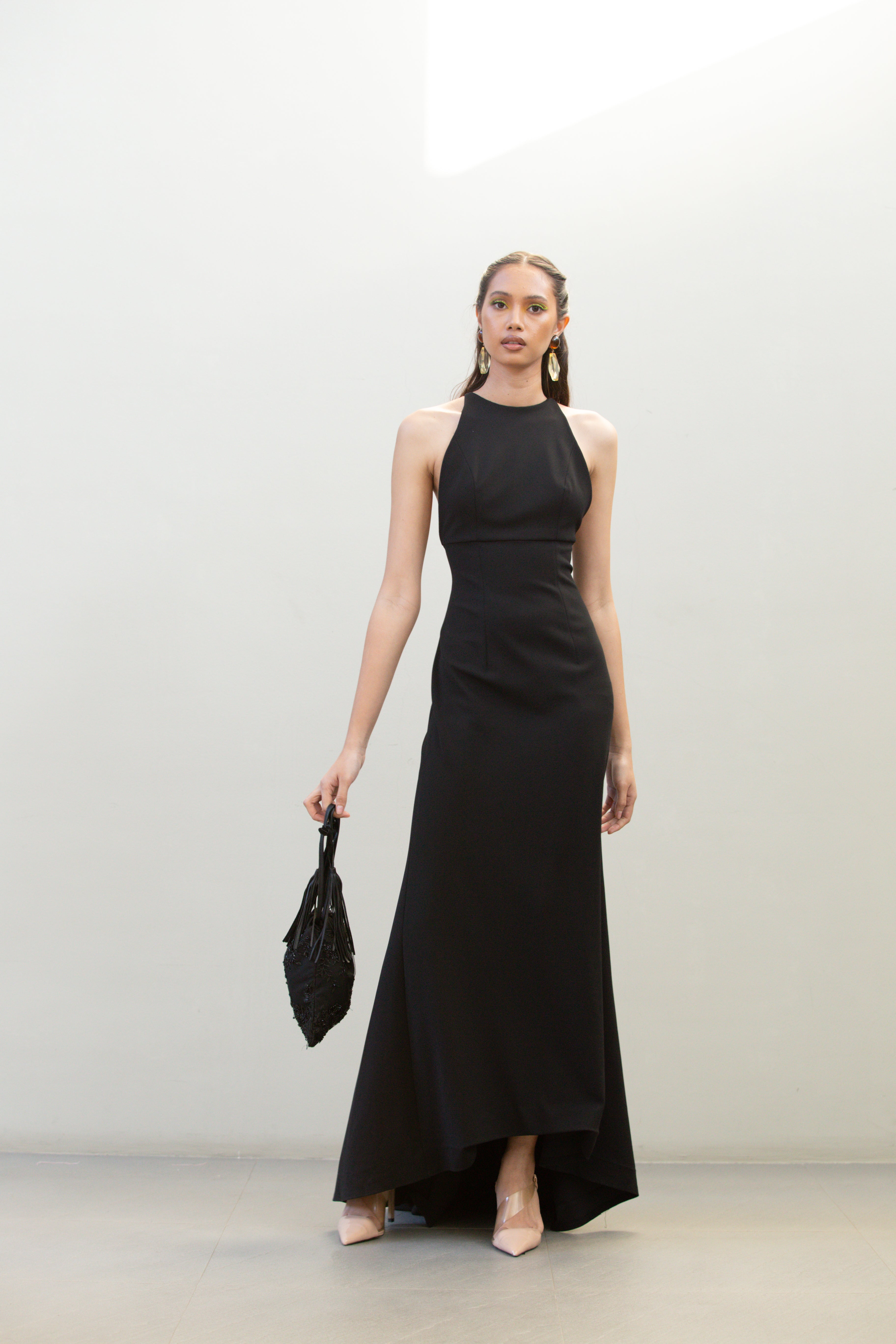 Racer Neck Crepe Gown