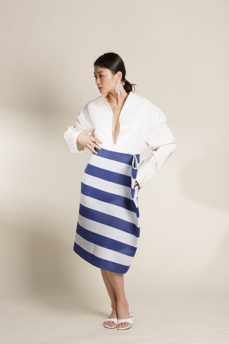 Blue and White Striped Skirt