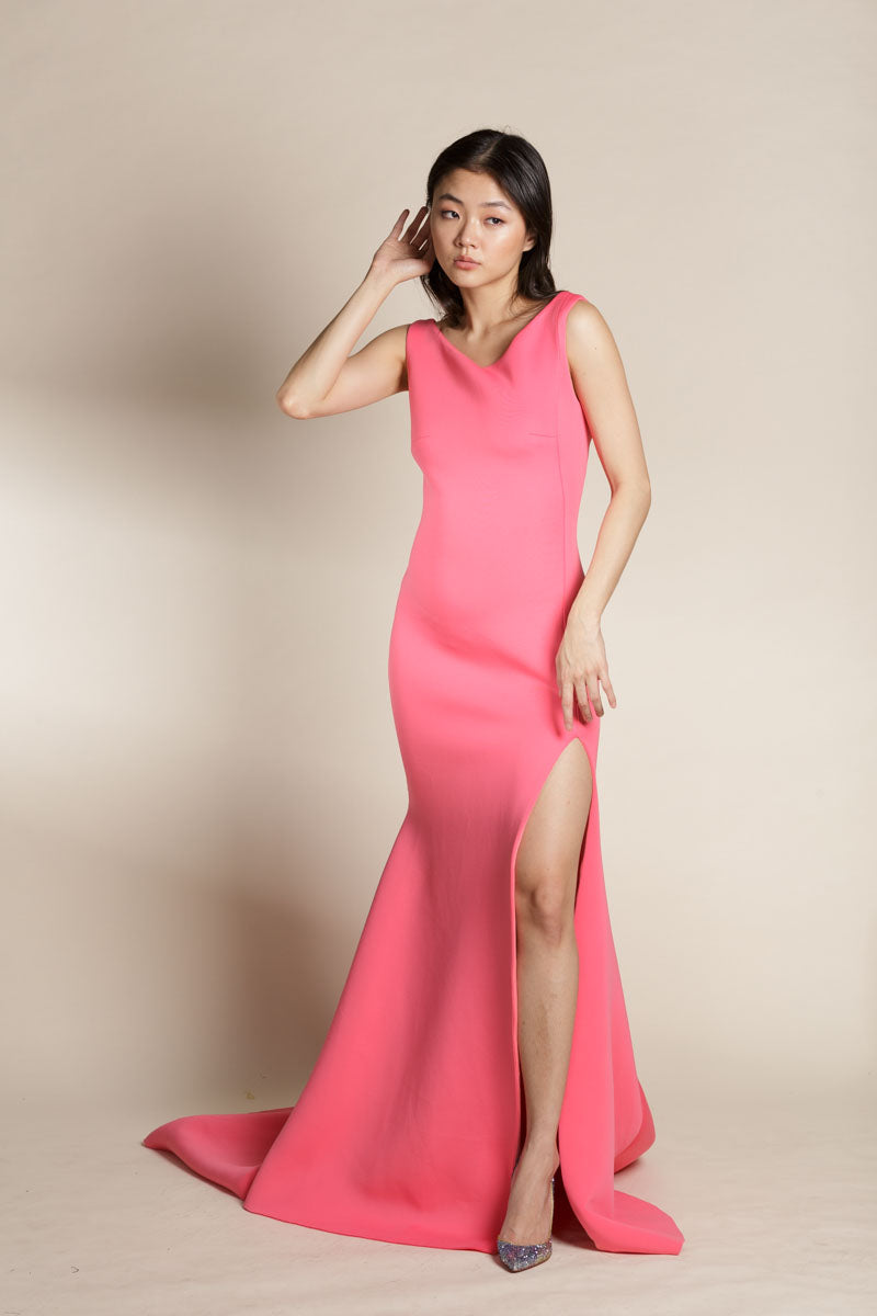 Hot Pink Neoprene Slit Gown