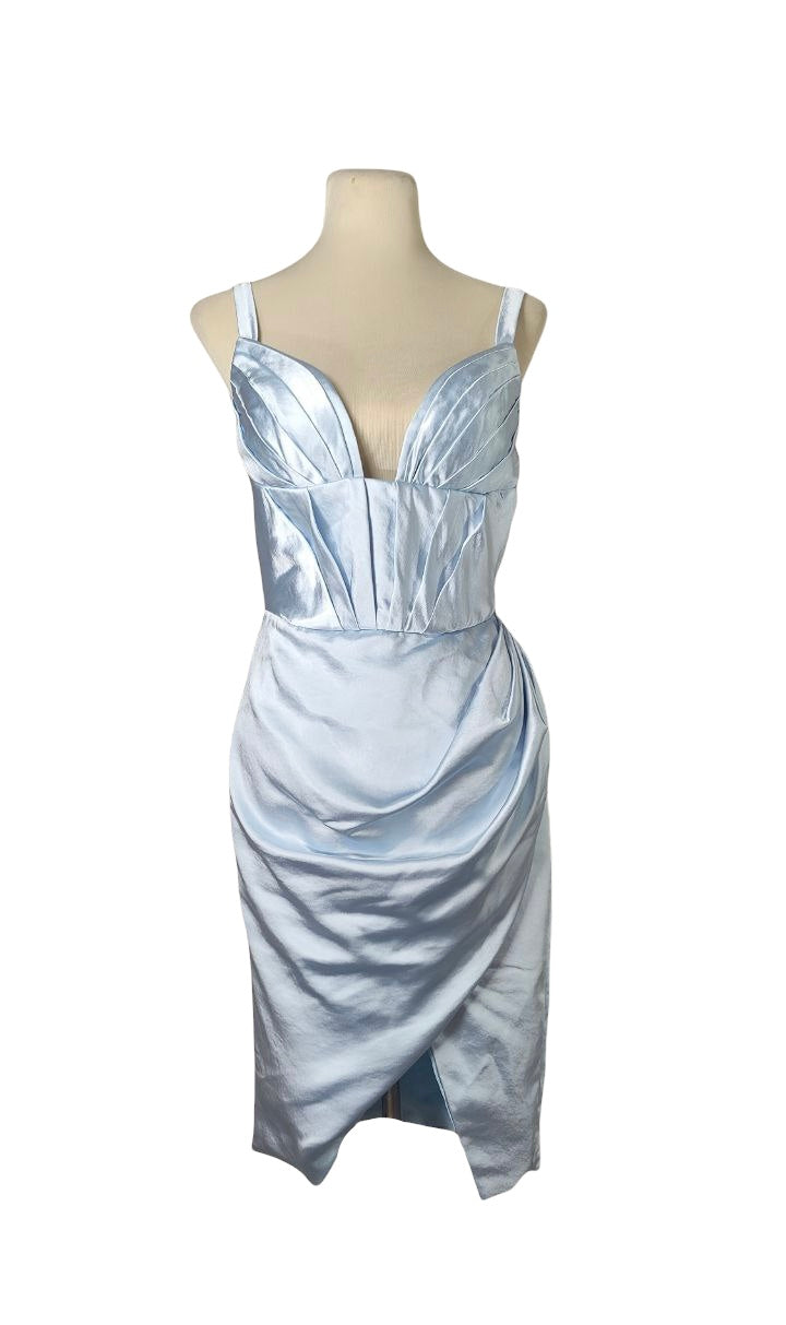 Sky Blue Silk Drape Cocktail Dress