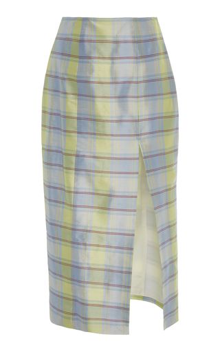 Plaid Silk Peplum Top and Skirt Set