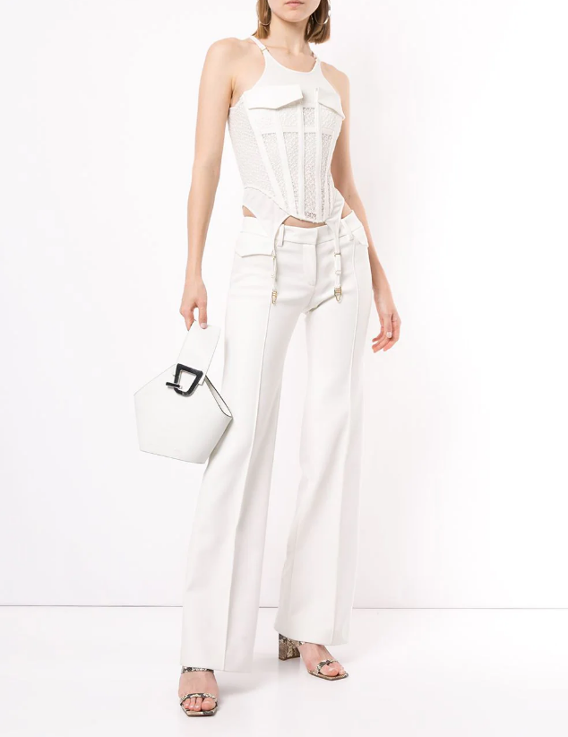 Lace Pocket Corset with Garter Tank in Ivory