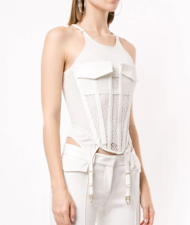 Lace Pocket Corset with Garter Tank in Ivory